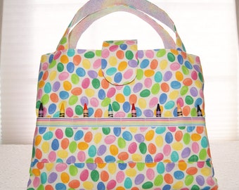 Easter Activity Tote, Jelly Beans, Colored Eggs, Child Gift Bag, Coloring Supplies Organizer