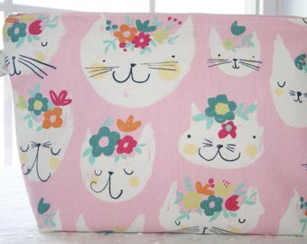 Bolsa grande con cremallera: bolsa de viaje rosa para amantes de los gatos, bolsa para guardar objetos pequeños