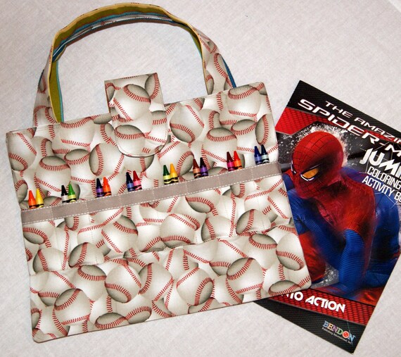 Arts Craft Bag:  Baseball, Pockets, Straps, Coloring Supplies