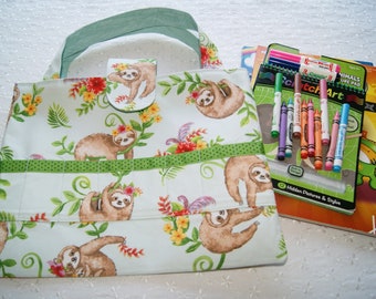 Art Storage Bag, Coloring Book Crayon Tote, Travel Tote Children, Sloth Theme