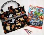 Child Art Bag ~ Dinosaurs ~ Grey White Polka Dots ~ Coloring Book & Crayon Organizer ~ Road Trip Accessory ~ Child Gift