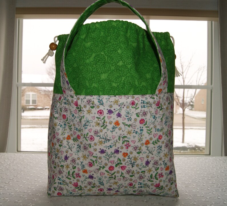 Bucket Style Drawstring Tote, Knitting Crocheting Project Bag, Medium Size Storage Bag image 10