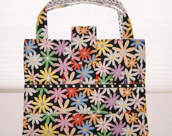 Bolsa de tela con margaritas para colorear: organizador de arte para niños