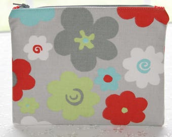 Bolsa de cosméticos de algodón hecha a mano con cremallera floral (19 x 14 cm)