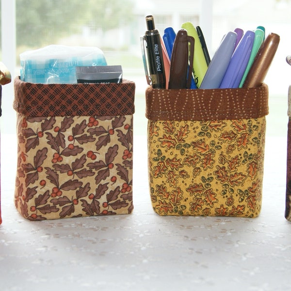 Small Autumn Fall Cotton Fabric Bin, Desk Organizer, Pen Glasses Holder, Table Favor