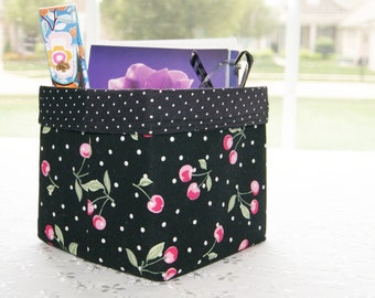 Bin Cotton Fabric Holder, Gift Container Cards, Soap, Candy, Cherries Design