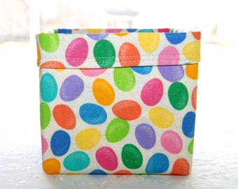 Easter Cotton Fabric Bin, Size 4 x 4 x 4, Jelly Beans, Colored Easter Eggs, Table Piece Decoration