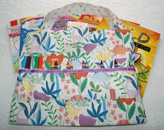 Bolsa de actividades con diseño floral de dinosaurios para niños, bolsa para colorear y bolsa de viaje para guardar arte.