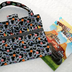 Child Crayon Bag, Coloring Book Activity Tote for Kids, Route 66 Cotton Fabric Bag, Bag with Pockets for Crayons