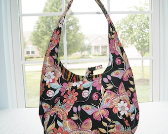 Bolso hobo de algodón floral: bolso de hombro bohemio con forma de media luna hecho a mano