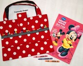 Children's Coloring Bag, Crayon Coloring Tote, Travel Activity Tote Kids, Red White Polka Dots