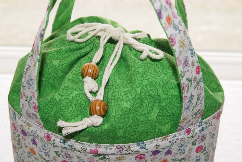 Bucket Style Drawstring Tote, Knitting Crocheting Project Bag, Medium Size Storage Bag image 3