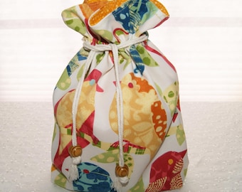 Bolsa con cordón con estampado de pájaros: algodón ligero, ideal como regalo para amantes de las aves (25 x 33 cm)