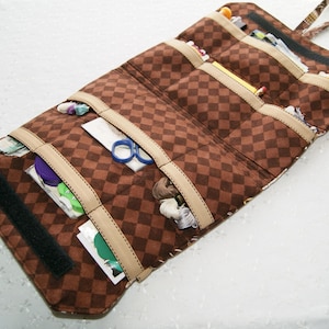 Coffee Lover Fabric Sewing Pouch, Embroidery Thread Organizer, Bag Pockets Sewing Notions, Crafter's Gift image 2