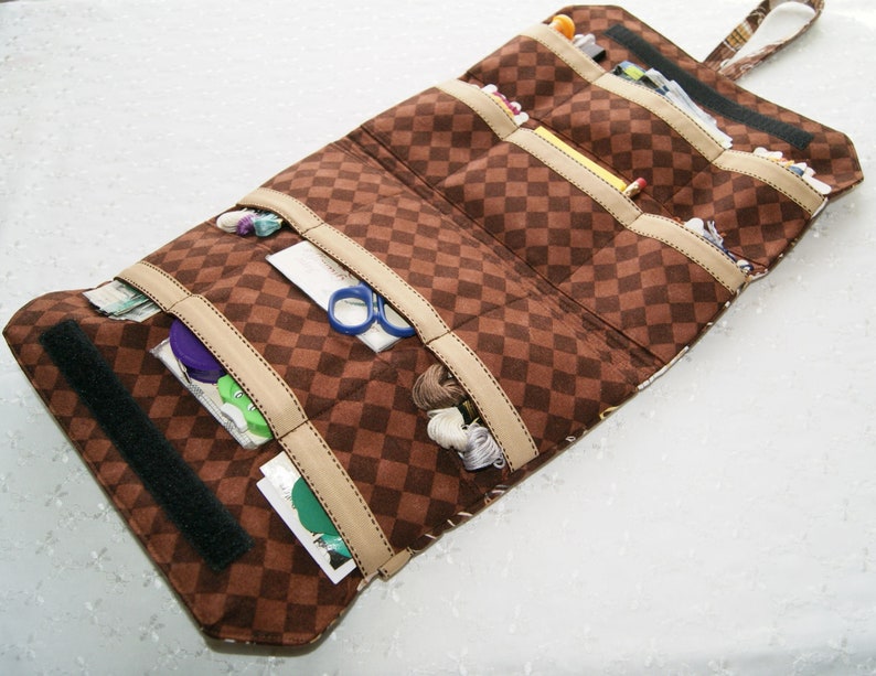 Coffee Lover Fabric Sewing Pouch, Embroidery Thread Organizer, Bag Pockets Sewing Notions, Crafter's Gift image 2