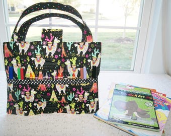 Bolsa para guardar libros de colorear con crayones: Llamas, Negro, Colores del arcoíris, Regalo para niños