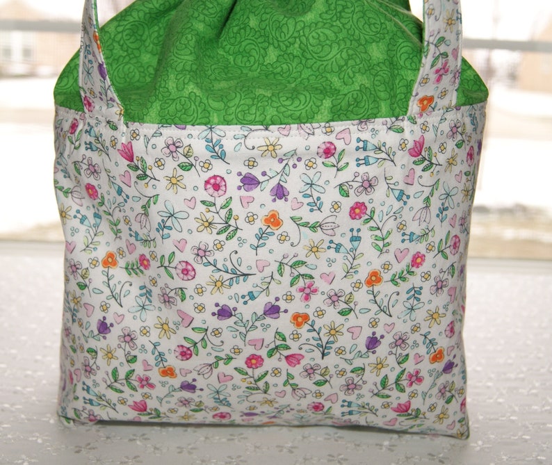 Bucket Style Drawstring Tote, Knitting Crocheting Project Bag, Medium Size Storage Bag image 6