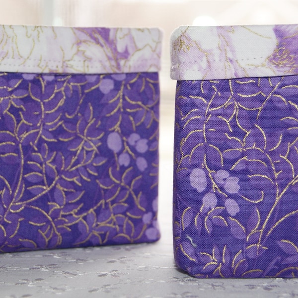 Cotton Fabric Bin Set, Purple White, Mother's Day Gift, Handmade