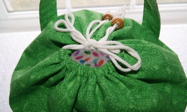 Bucket Style Drawstring Tote, Knitting Crocheting Project Bag, Medium Size Storage Bag image 7