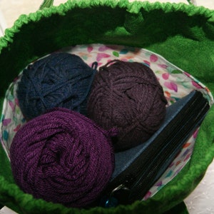 Bucket Style Drawstring Tote, Knitting Crocheting Project Bag, Medium Size Storage Bag image 2