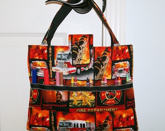 Firemen Heroes Coloring Activity Bag: Handmade Kids Crayon Tote