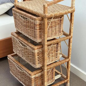 Natural Rattan Storage Table With Doors, Small Wicker Shelf For Bedroom Or Living Room, Rustic Cabinet For Plants, Books Or Cozy Home Decor