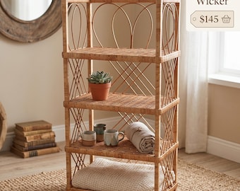Wicker Bücherregal Lagerregal, Rattan Regal, Pflanzenregal für Bücher, Boho Wicker Möbel Regal Organizer für Wohnzimmer Dekor