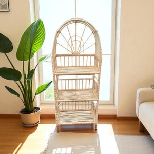 4-Tier Wicker Shelf, Tall Rattan Storage Rack for Plants, Books, Boho Style Furniture for Hallway, Bedroom or Living Room, Rattan Shelf