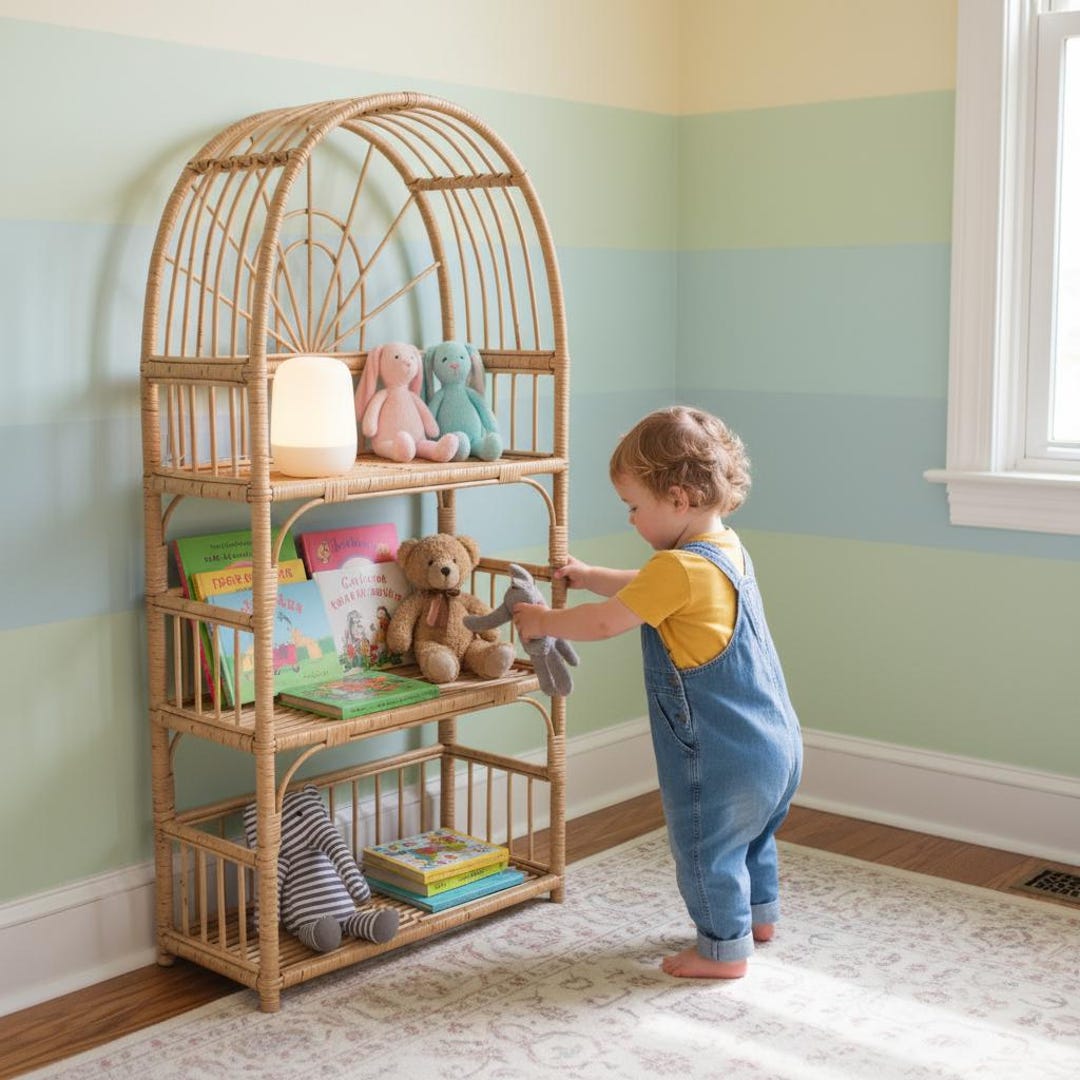 Upcycle Rattan Bookcase Tall Rattan Shelf, Wicker Bookcase With 4 Tiers, Storage Rack for Shoes ...