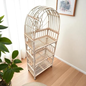 Natural Wicker Rack, 4-Tier Arched Rattan Shelf for Books, Shoes, Plants, Eco-Friendly Boho Organizer for Bathroom,Living Room, Wicker Shelf