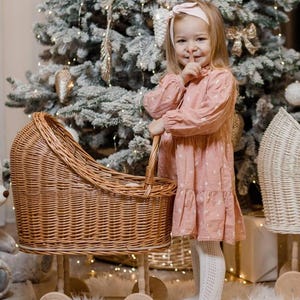 Rieten kinderwagen, natuurlijke poppenwagen, duwspeelgoed, kinderwagen, opbergmand kinderkamer, speelgoedpop voor kinderkamer, eerste verjaardagscadeau