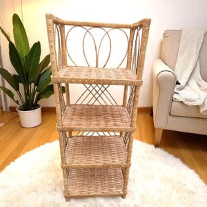 Wicker Shelf with 4 Tiers, Storage for Books, Plants Stand, Shoes Stand, Boho Rattan Organizer, Arched Rattan, Bookshelf, Wicker Home Decor