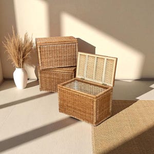 Rattan Wicker Storage Basket, Rectangular Toy Chest for Kids Room, Woven Organizer for Toys, Clothes, Blankets, Storage Box for Playroom