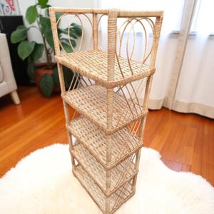 Freestanding 4-Tier Wicker Shelf, Rattan Organizer for Books, Plants, Shelf for Small Spaces, Ideal for Cozy Boho Interiors, Wicker Bookcase