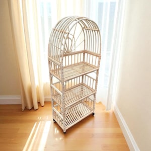 Natural Wicker Shelf, 4-Tier Rattan Rack for Home Storage, Eco Boho Furniture for Plants, Books, or Towels, Lightweight Rustic Organizer
