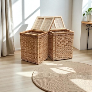 Storage Basket, Wicker Toy Chest Rectangular Shape, Organizer for Kids Toys, Clothes and Blankets, Natural Storage Box for Nursery, Playroom