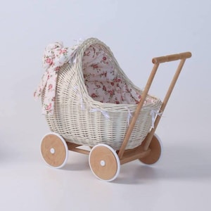 Rieten poppenwagen, kinderwagen, rieten mand, eco speelgoed voor kinderen, duwspeelgoed voor peuters, babycadeau, opbergspeelgoed voor de kinderkamer, cadeau poppenwagen