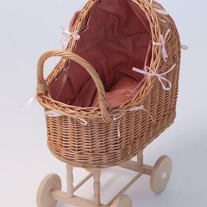 Rieten kinderwagen, poppenwagen, duwspeelgoed voor peutermeisjes, rieten mand, opbergspeelgoed voor baby's, poppenwagen voor kinderen, eerste verjaardagscadeau
