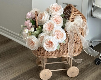 Wicker Doll Stroller, Handmade Baby Carriage, Natural Push Toy For Girls, Eco Toy Basket, Nursery Room Decor, Wicker Pram For Kids, Doll Toy