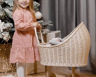 Weiden Kinderwagen, Puppenwagen Für Mädchen, Natürliches Push Spielzeug, Eco Kindergarten Korb, Puppenwagen Geschenk Idee, Kleinkind Zimmer Spielzeug, Weiden Puppenkorb