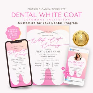 Dental White Coat Ceremony Invitation Bundle | Editable Canva Template for DDS, DMD, Dental Hygiene and Specialty Programs