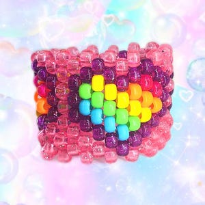 Rainbow heart Kandi cuff