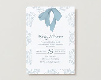 Boy baby shower invitation, baby shower invitation template, boy baby shower, blue baby shower invitation, floral baby shower invitation