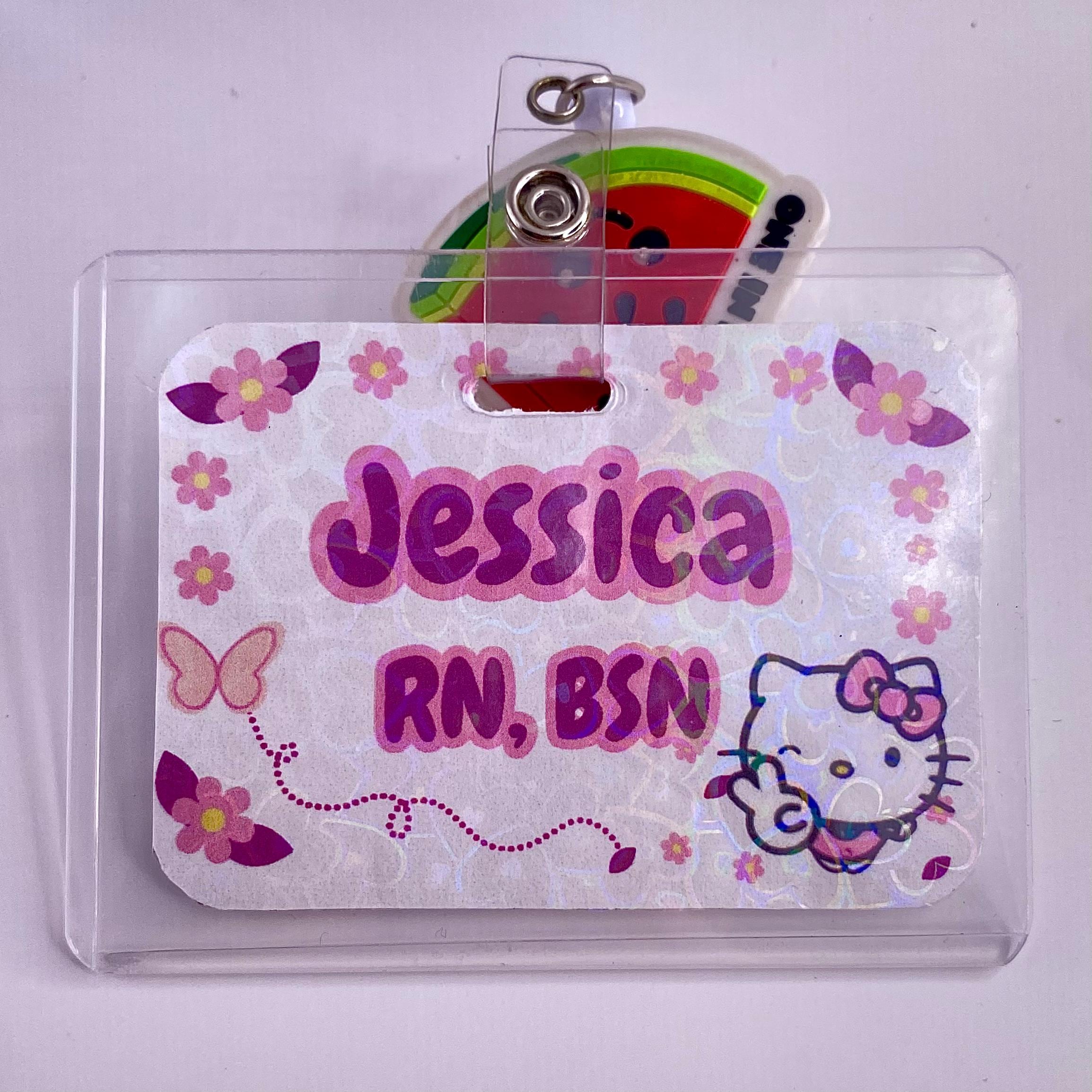Custom Hello Kitty Badge | Glitter Holographic Name Tag