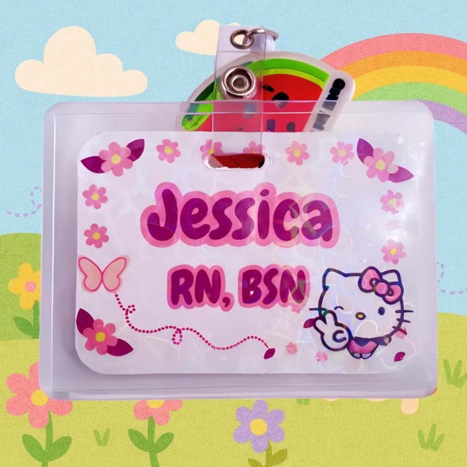 Custom Hello Kitty Badge | Glitter Holographic Name Tag