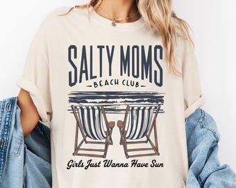 Salty Moms Beach Club Comfort Colors Shirt, The Beach Club Shirt, Aesthetic Beach Shirt, Mother’s Day Shirt Gift,Summer Vibes Motherhood Tee