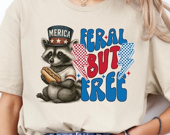 Wild aber frei Waschbär Shirt, lustiges 4. von Juli T-Shirt, Bunt Waschbär Shirt, Unabhängigkeitstag Outfit, süßes Freiheit Shirt, USA Waschbär T-Shirt