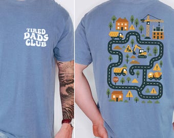 Camiseta del Club de Papás Cansados, Comfort Colors®, Juega a Cars en la Espalda de Papá, Camiseta de Pista de Carreras de Autos Mat Road, Lindo Regalo para el Día del Padre