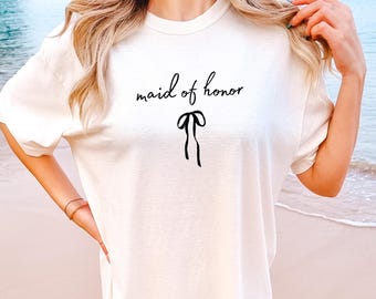 Comfort Colors® Maid Of Honor Shirt, Maid of Honor Gift, MOH Proposal Tshirt Maid of honor gift from bride, Bridesmaid gift Bow Bridal Party
