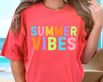Comfort Colors Summer Vibes Tshirt, Neon Trendy Summer Shirt, Summer Shirt, Distressed Beach Tee, Sunshine Shirt, 2025 Trendy Women's Shirt